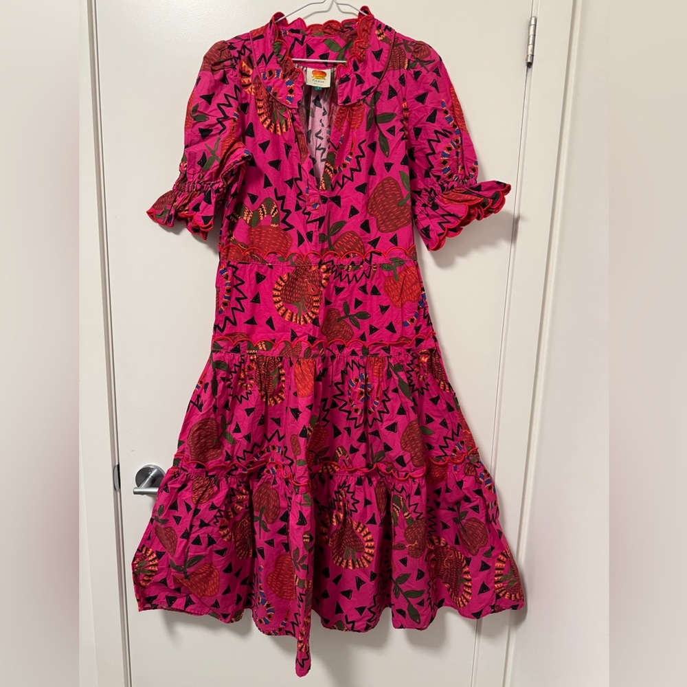 Farm Rio Pink Snake Fruit Organic Cotton Midi Dress